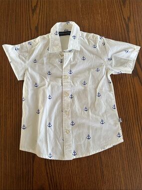 White Short-Sleeve Anchor Print Shirt